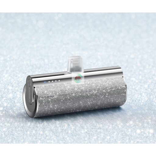 Veger PowerBank 5000mAh 12w-os USB C csatlakozóval csillám ezüst színben