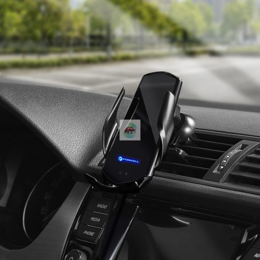 FORCELL autós tartó vezeték nélküli töltéssel, automatikus érzékelővel + mágneses adapterekkel HS1 15W fekete