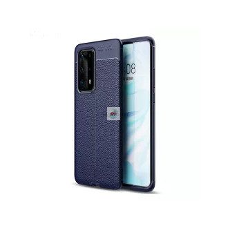 Huawei P40 Pro bőr hatású szilikon tok sötétkék